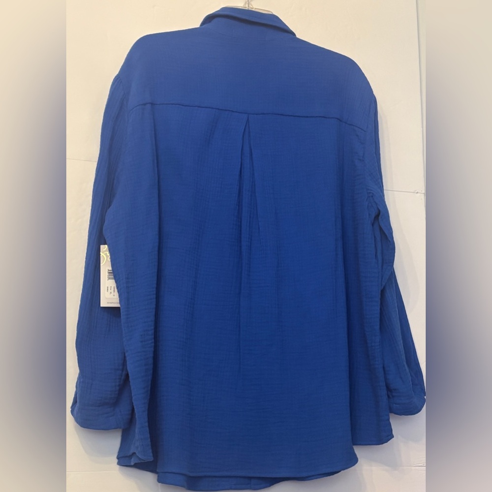 SYMPLI COTTON GAUZE EASY BUTTON UP SHIRT BLOUSE COLOR: MARINE SIZE XL NEW - Picture 4 of 13